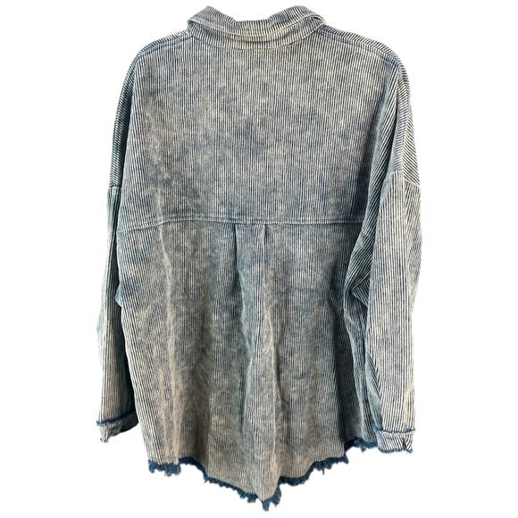 POL blue corduroy shacket jacket button front raw hem oversized small NWOT - Picture 2 of 6